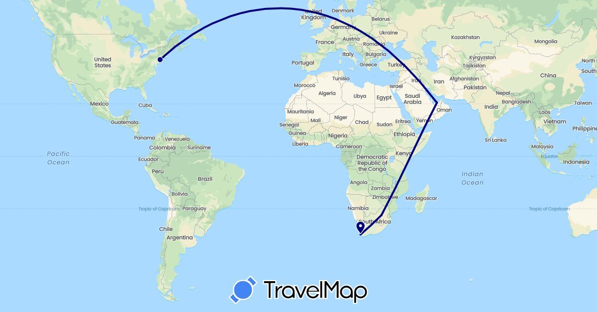 TravelMap itinerary: driving in United Arab Emirates, United States, South Africa (Africa, Asia, North America)